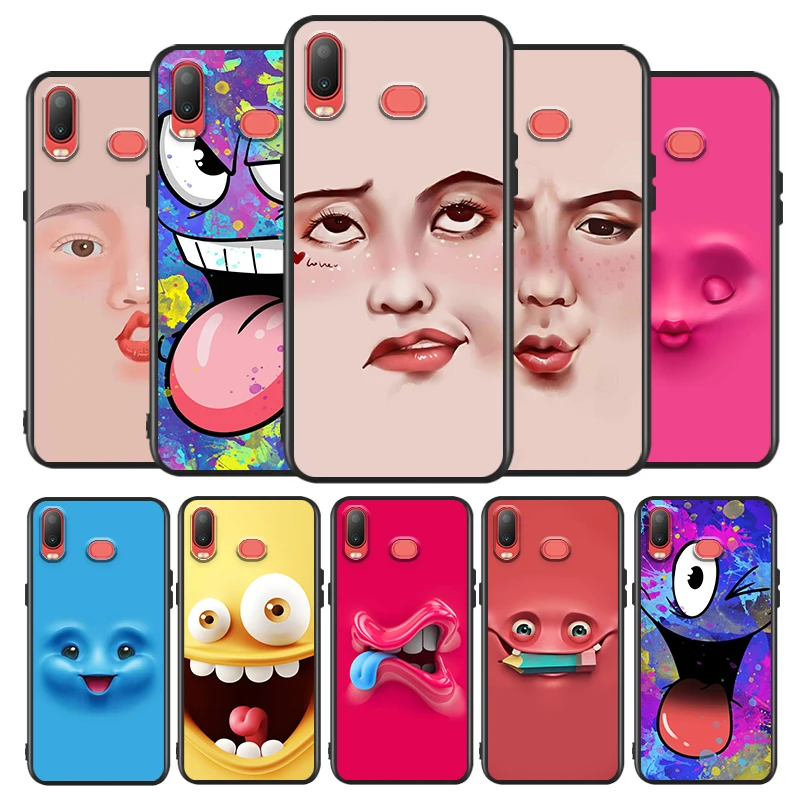 

Cute 3D funny face For Samsung Galaxy A9 A8 Star A750 A7 A6 A5 A3 Plus 2018 2017 2016 Black Phone Case Soft Cover