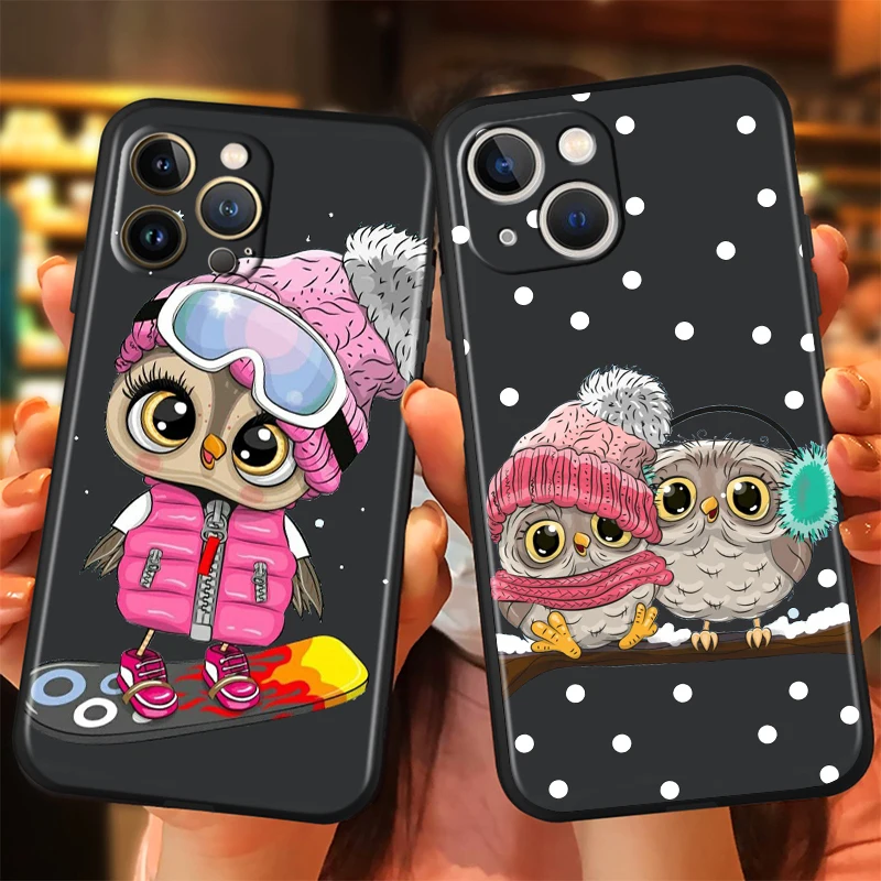 

Owl Cute Cartoon Animal For Apple iPhone 13 12 Pro Max Mini 11 Pro XS Max X XR 6 7 8 Plus Fundas Soft Black Phone Case Capa