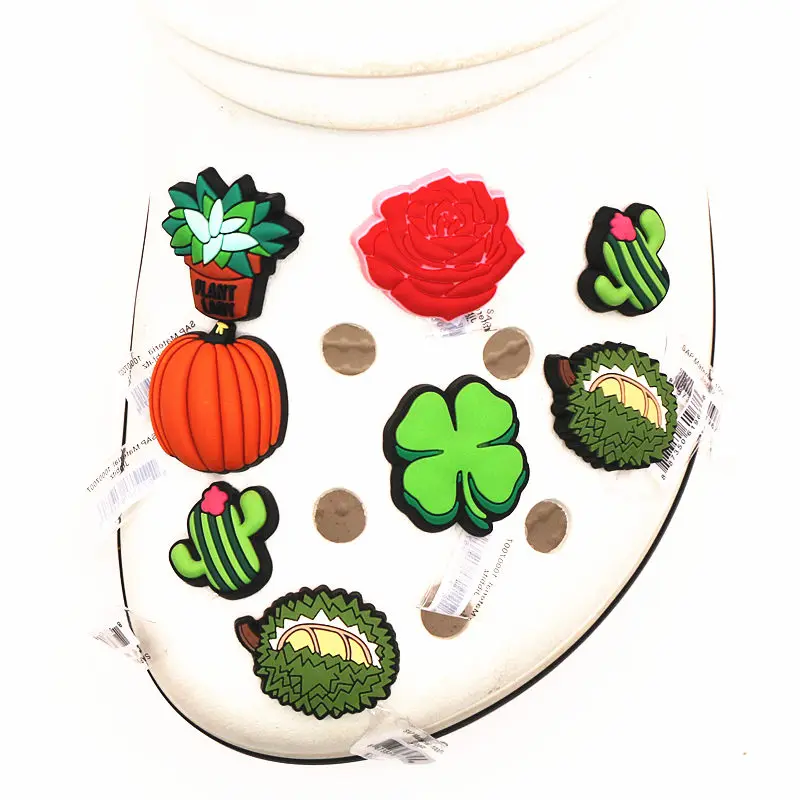 High imitation Pumpkin/Durian/Clover/Rose/Cactus PVC Shoe Charms Accessories Shoe Decoration for Croc jibz Kids Party X-mas Gift