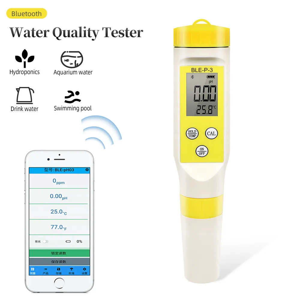 

Измеритель pH 2 в 1, Bluetooth-совместимое устройство для измерения качества воды с приложением, расходомер для лаборатории, аквариума, питьевой в...