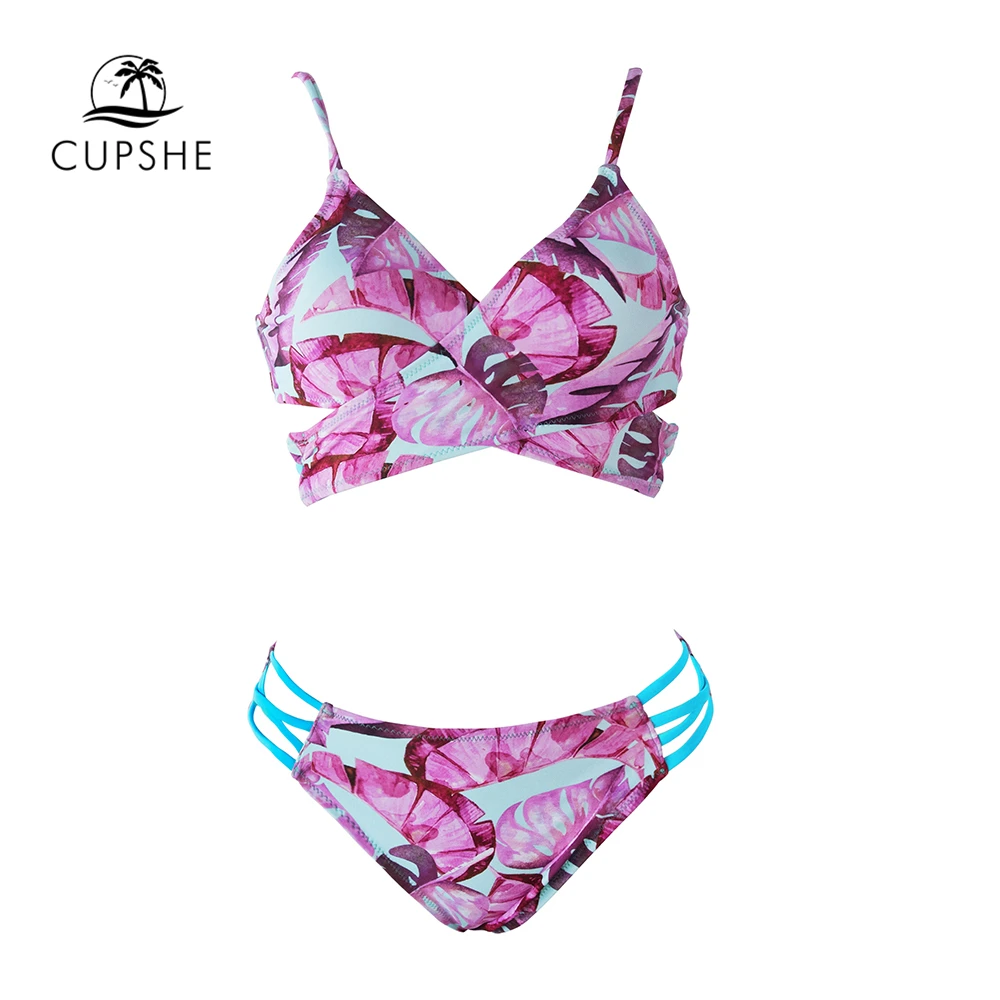 CUPSHE фиолетовый и синий листовой ремешок пикантный комплект бикини купальник с