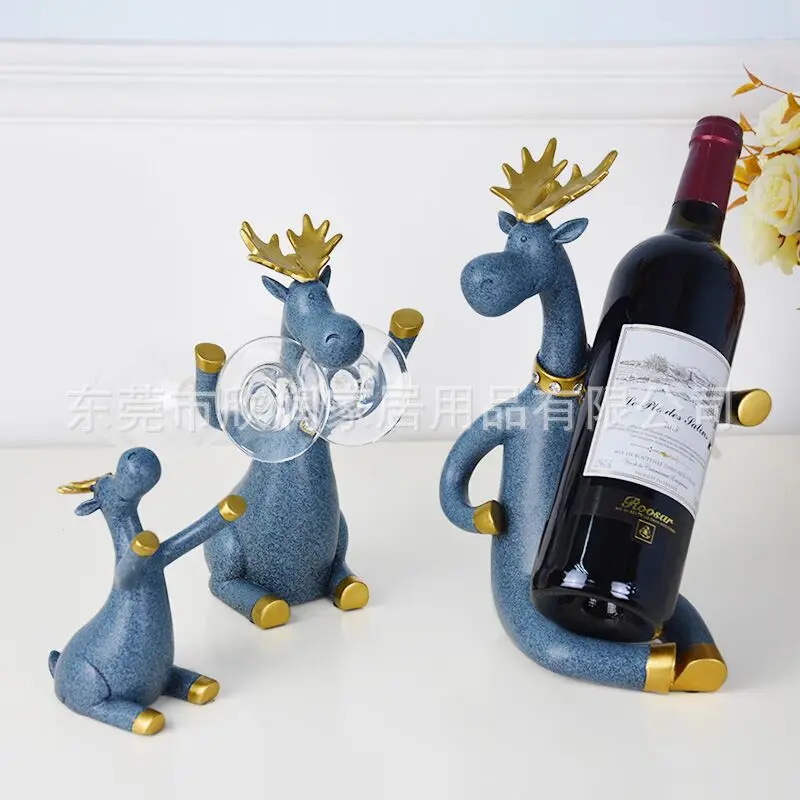 

3pcs/set Elk Wine Racks Beer Holder Deer Miniature Figurines Standing Whiskey Red Wine Bottle Holder Cabinet for Wine Home Decor