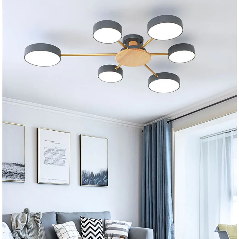 Nordic Simple Solid Wood Atmosphere Macaron Living Room Lamp Bedroom Study Wrought Iron Creative Led Ceiling Chandelier | Лампы и
