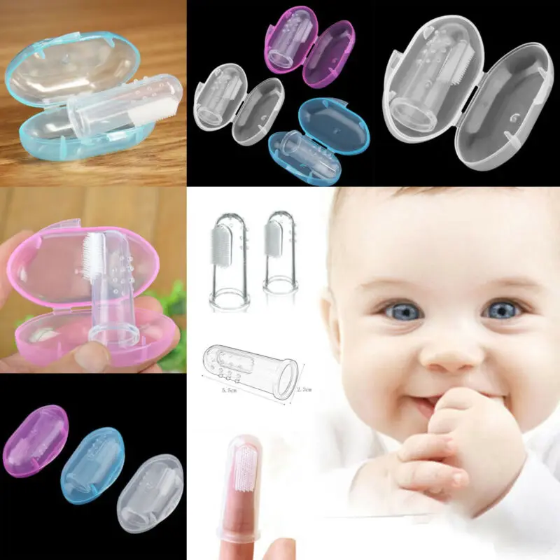 2019 Новая мягкая безопасная силиконовая пальчиковая зубная щетка для младенцев с коробкой Гигиеническая щетка для десен для массажа, формирования гигиенических привычек для детей от 6 месяцев.