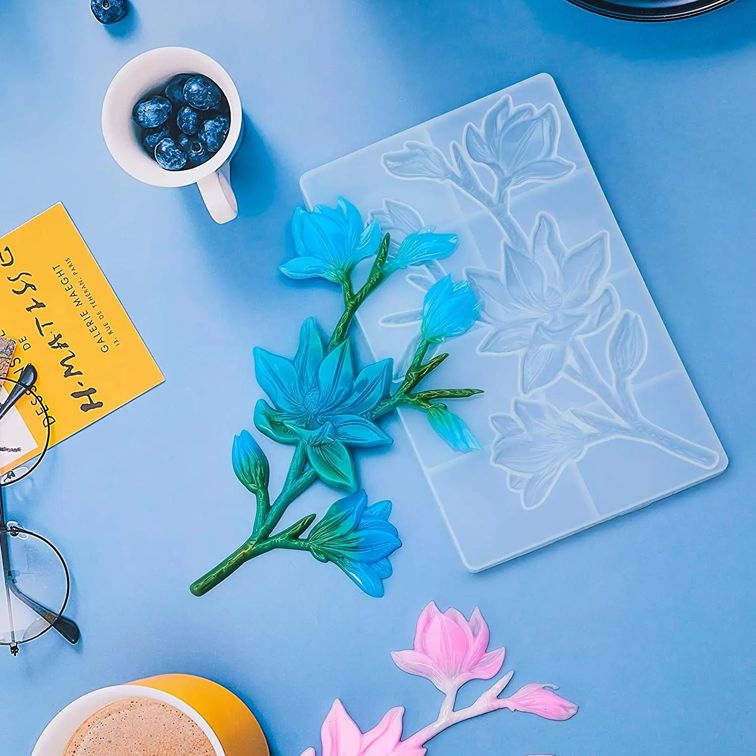

1pcs Magnolia Flower Long Branch Silicone Resin Mold Jewelry Making Molds for DIY Craft Keychain Home Decor