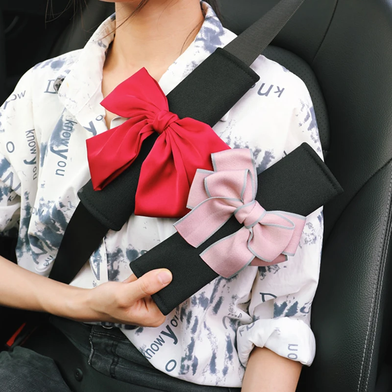 

Styling Bowknot Universal Car Safety Seat Belt Cover Breathable Ice Silk Shoulder Pad Seatbelts Protective Car Accessories