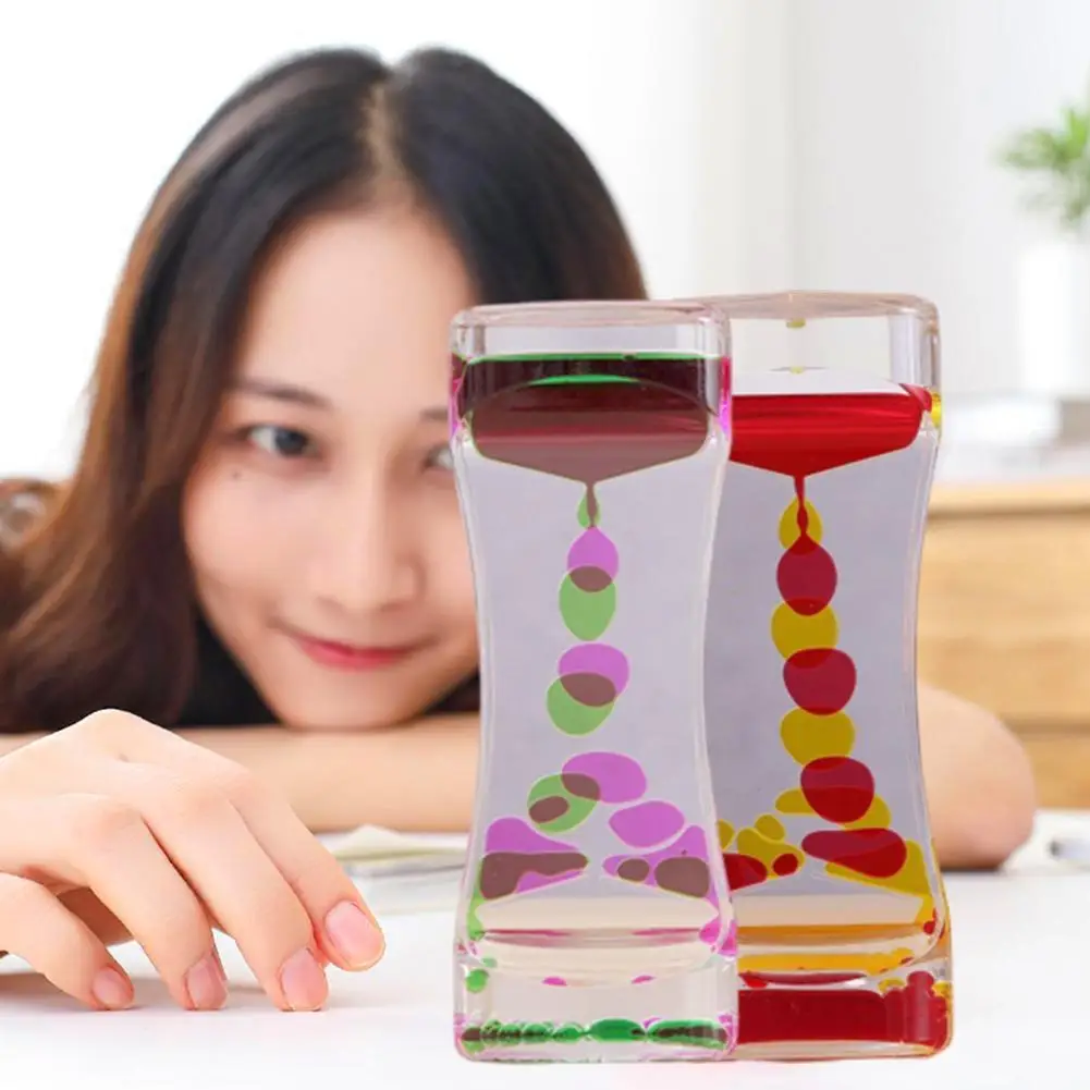

Double Color Sand Hourglasses Oil Leakage Dynamic Oil Glass Acrylic Drop Ornament Clock Home Desk Toy Decoration V1N6