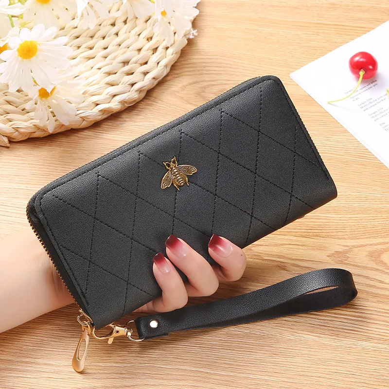 

Women's Long Wallet Lady Zipper Clutch Coin Purse Wholesale Small Bee PU Leather Retro Large Capacity New Fashion Phone Handbag