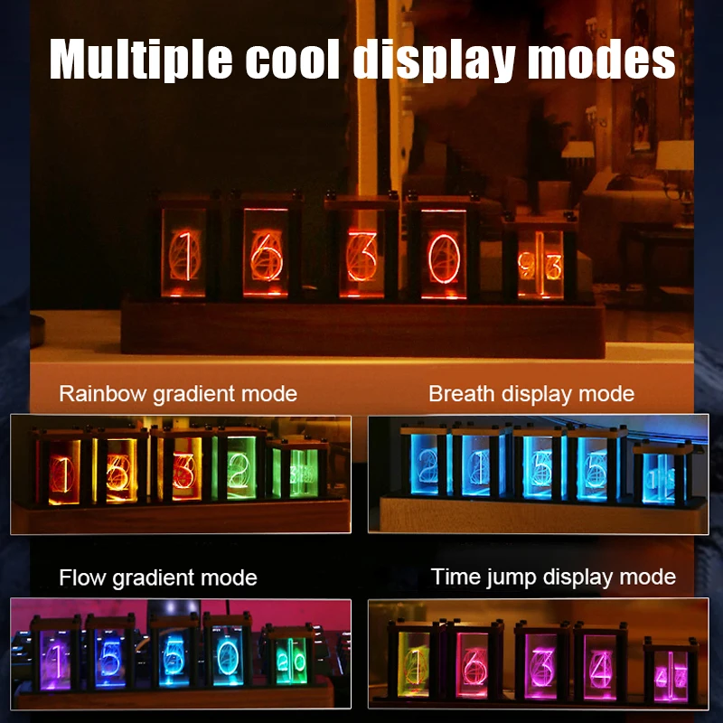 

Rgb Pseudo Glow Tube Clock Led Lighting Digital Clock Transparent Luminous Retro Simple Watch Home Living Room Nixie Clock