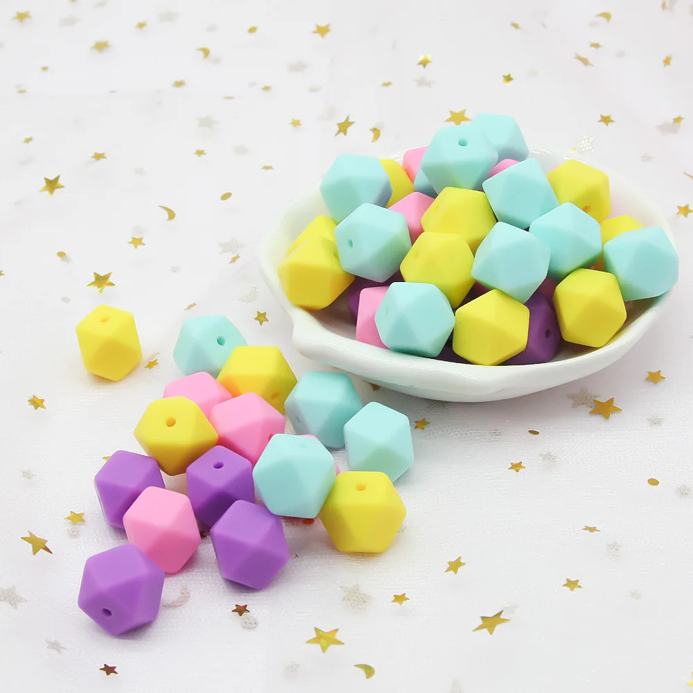 

Cute-idea 200pcs 17mm Hexagon Silicone Beads Baby Teether Eco-friendly BPA Free Baby Teething Pacifier Chain Beads Baby Product