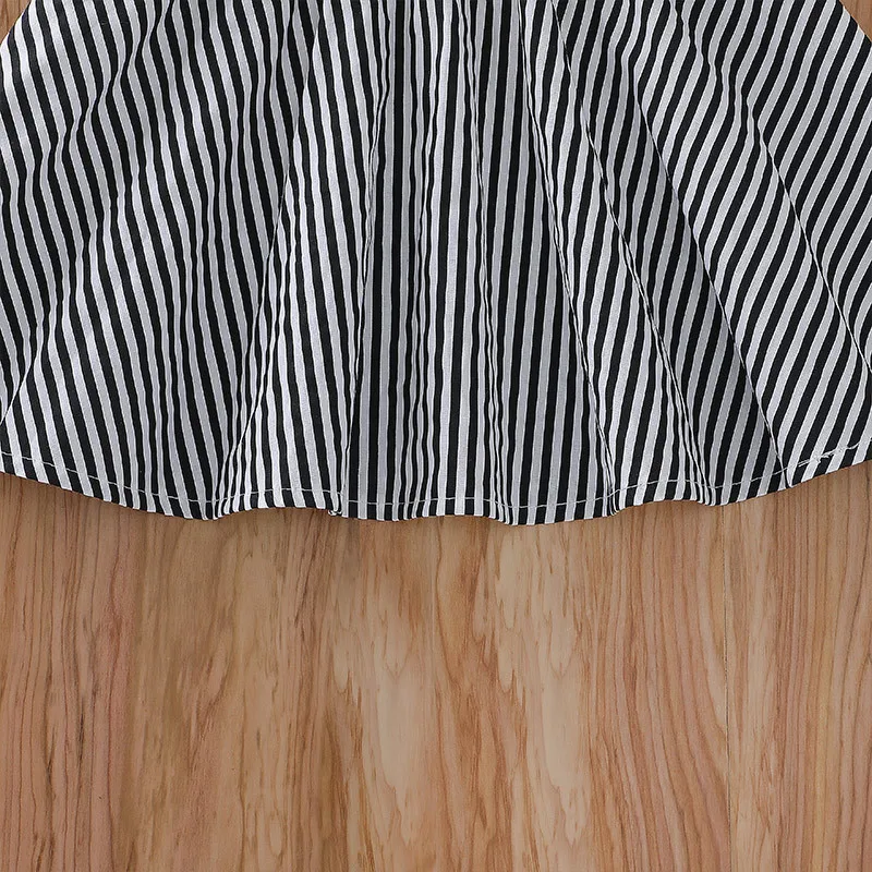 

Kids Summer Girls Fashion Striped Dress Bow A-Line Skirt Lotus Leaf Sleeves Cute Casual Wear Knee-Length Skirt 3T-8T X004