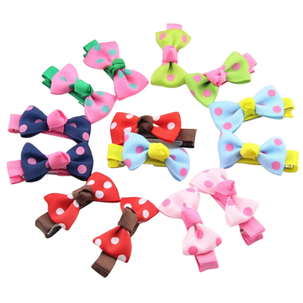 14 Pcs Hair Bows Grosgrain Ribbon Dot Printed Pins Barrettes Alligator Clips For Kids Girls |