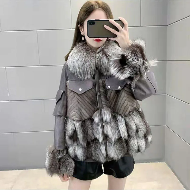 Faux Fox Fur Coat 2022 Especially Female Elegant Shaggy Winter Fashion Warm Luxury Biker Jacket Leather Russian Style Casual
