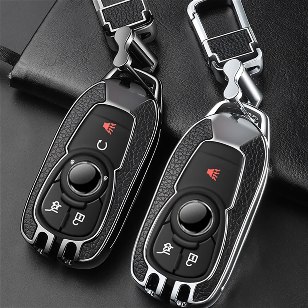 

For Buick Envision Lacrosse Encore 2018-2019 Zinc Alloy + Leather Remote Start Car Key Case Cover Fob Shell Auto Accessories