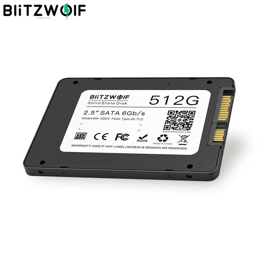 Внутренний жесткий диск BlitzWolf SATA ПК и ноутбуков 512 ГБ 2 5 дюйма SATA3 6 Гбит/с TLC R/ W 530/450