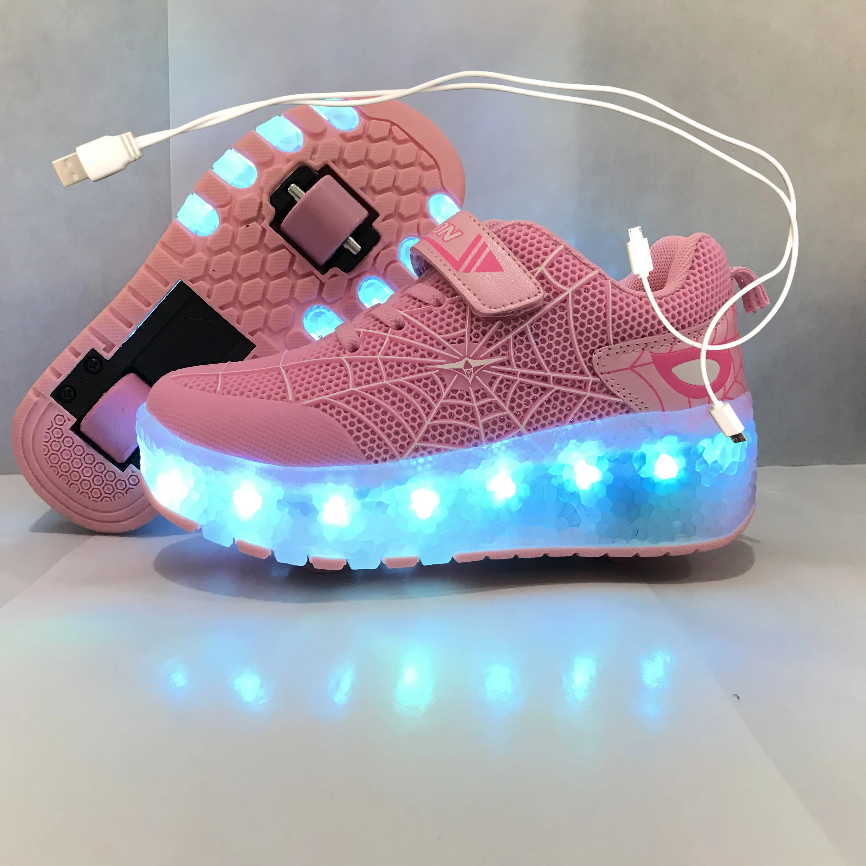 Для детей с двумя колесами светящиеся кроссовки зеленый розовый светодиодный