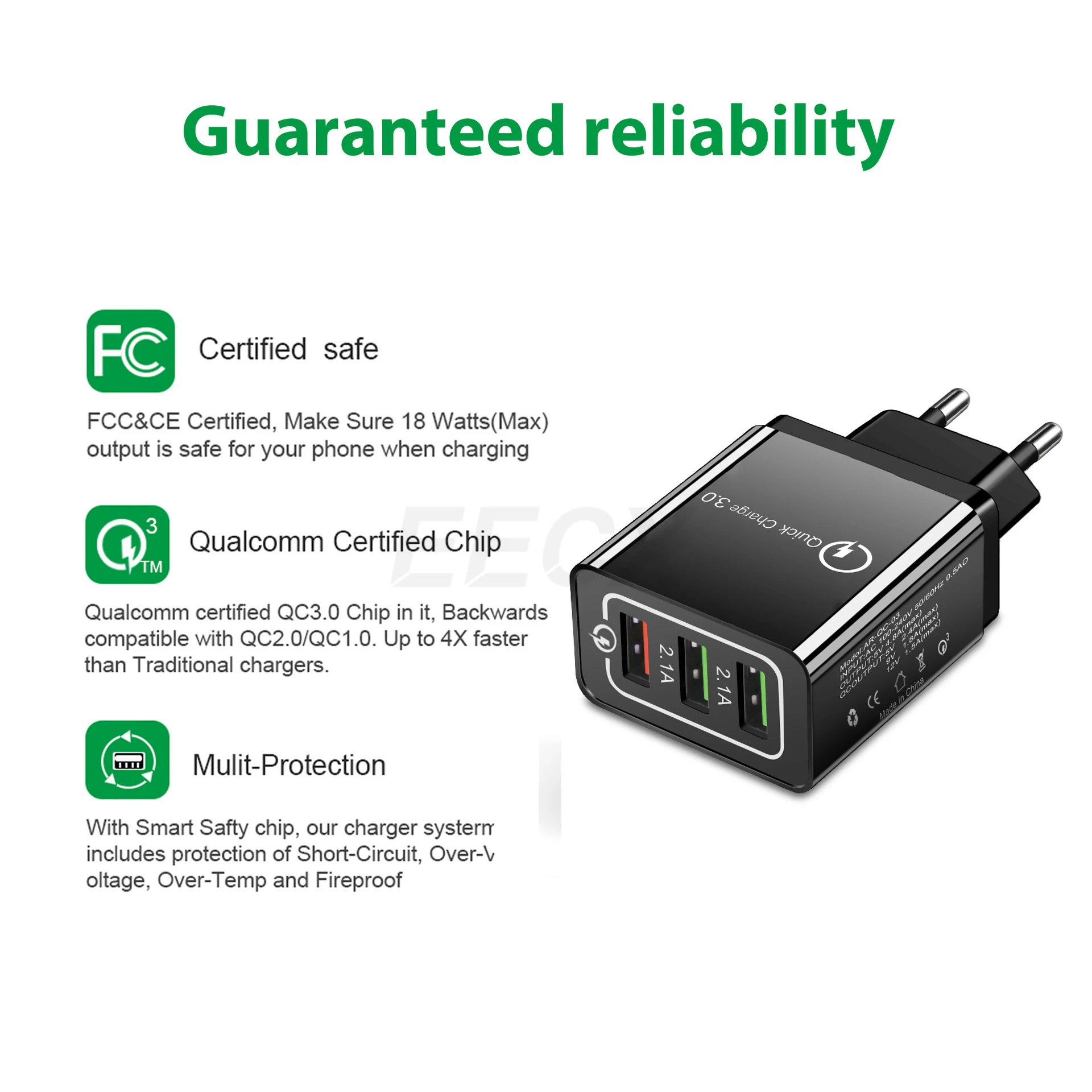 4.8A Быстрая зарядка 3 порта usb настенное зарядное устройство с функцией быстрой