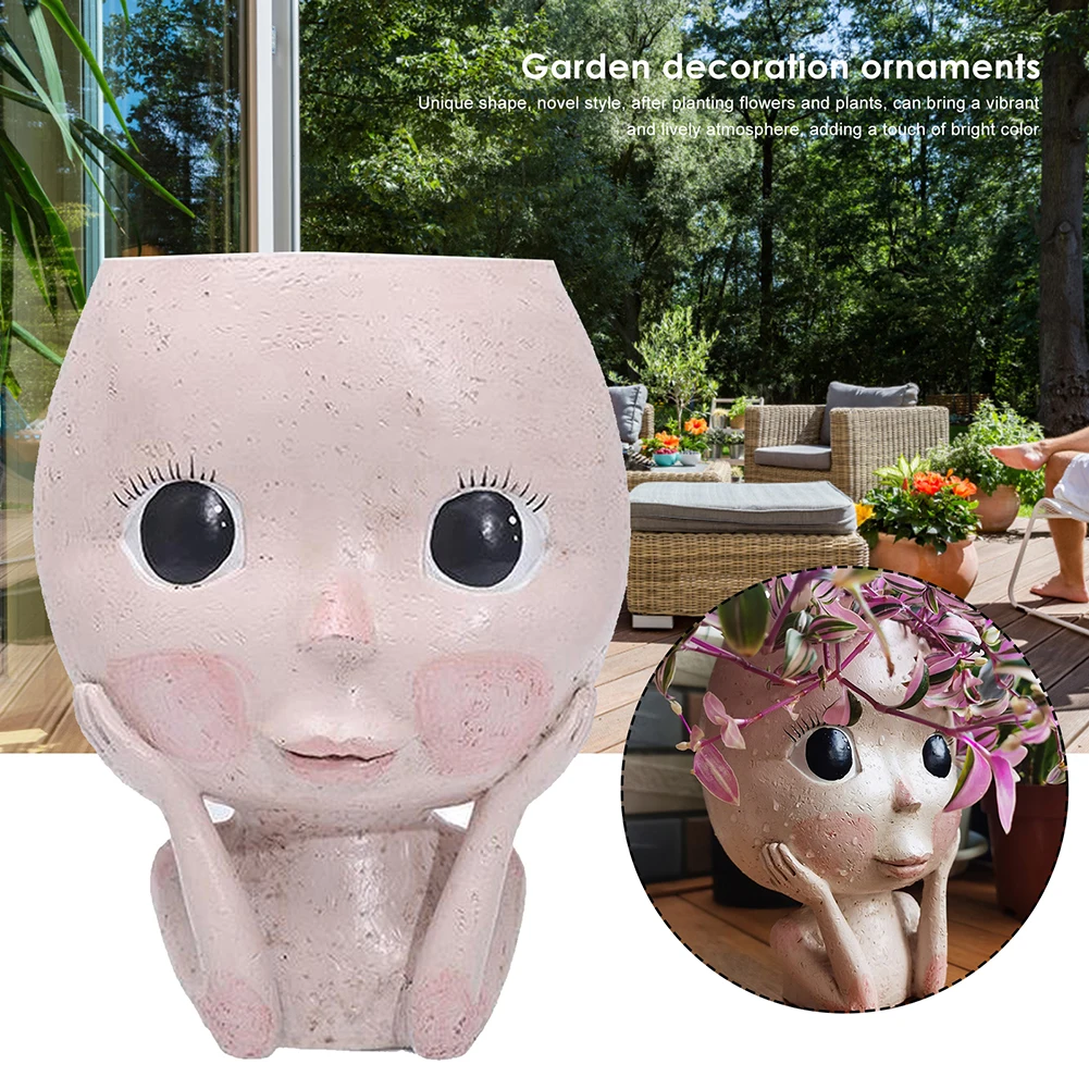 1/2pcs Girls Face Head Figurine Creative Flower Pot Succulent Plant Resin Pots Garden Planter Home Indoor Ornament Gift