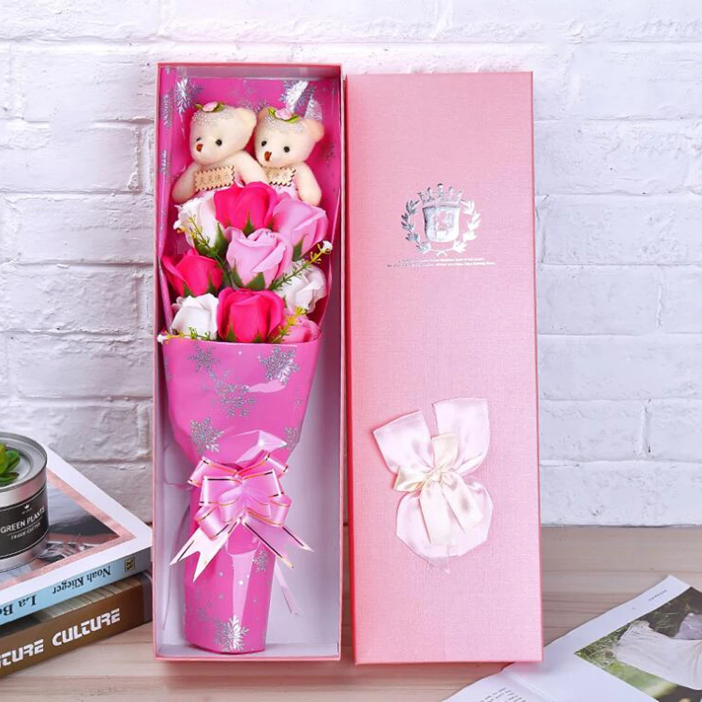 

Colorful soap flower plush bouquet toy Valentine's Day birthday Gifts toy bear cat cartoon animals