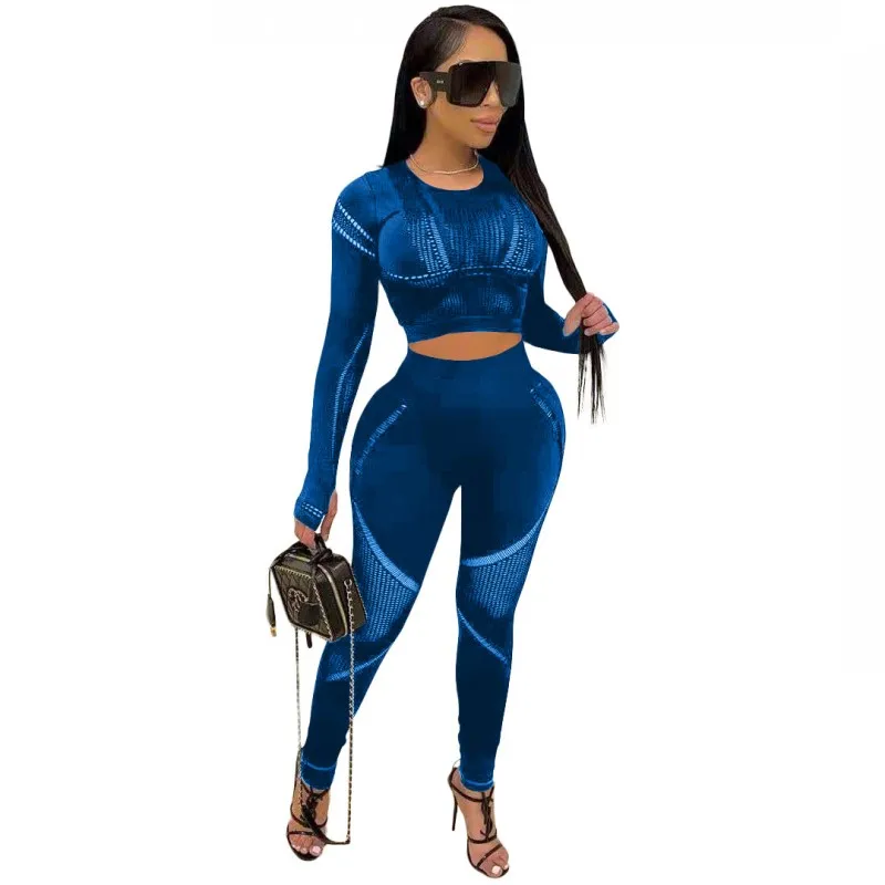 

Спортивный костюм женский из двух предметов, короткий топ и брюки-карандаш, модная облегающая футболка с принтом, на осень, 2021