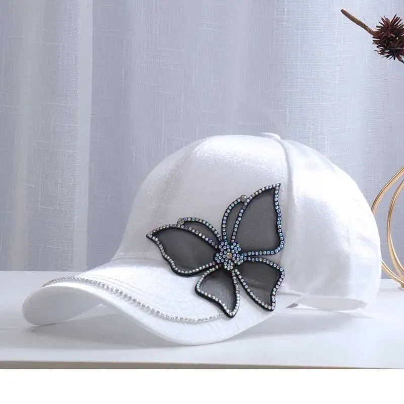 Бейсболка женская летняя из шелка с козырьком и бабочкой | Аксессуары для одежды