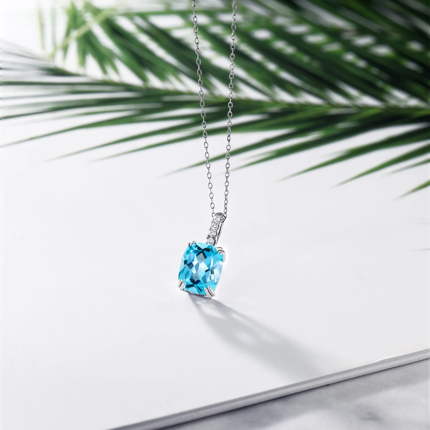 GemStoneKing 3 67 Ct подушка голубой топаз белый Серебро 925 пробы кулон ожерелье для