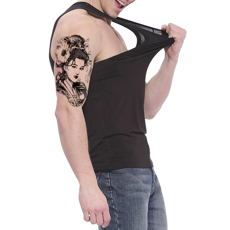Fake Black Tattoo Ancient Beauty Women Guan Yu Tearing Girl Design Water Transfer Temporary Sticker Body Arm Back Leg Men | Красота и