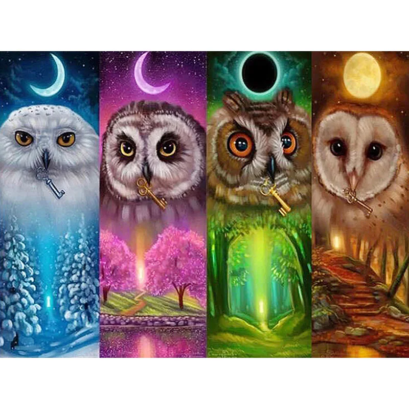

Full Square Round 5D DIY Diamond Painting Owl Animal Diamond Embroidery Four Seasons Scenery Rhinestone Picture Mosaic Gift E33