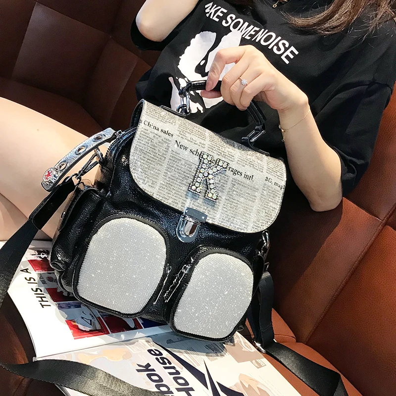 

Backpack Female Microfiber Synthetic Leather Diamond Letter Print Mini Ita Bag Shoulder Mochila Mujer Luxury Women Sac A Dos