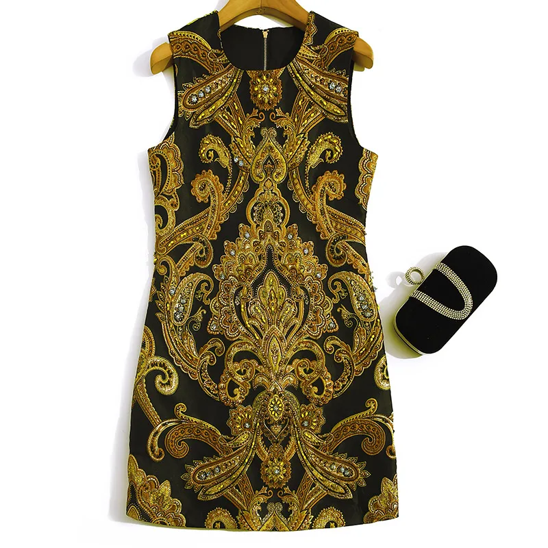 

New DIDABOLE2021 summer dress jacquard nail bead set auger bronzing printed vest cultivate morality dress