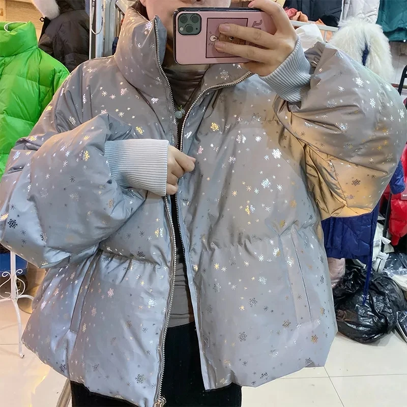 Women Winter Jacket Korean Version Of New Glittering Loose Western Style Bread Suit Long-Sleeved Cotton Jacket Women Trendy Cool