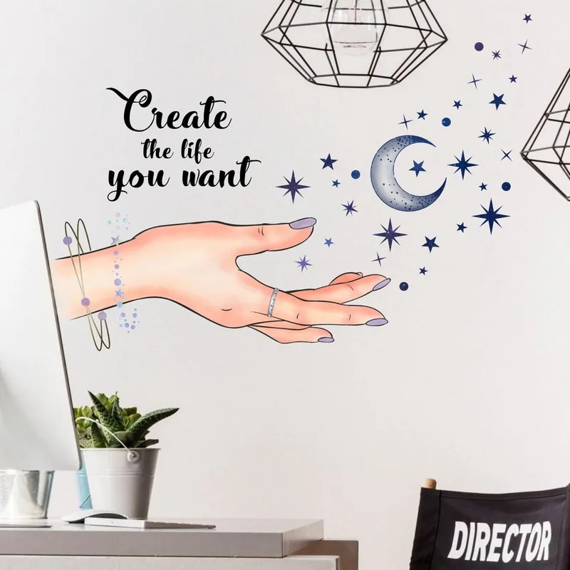 

Creative Fingers Wall Sticker Moon Stars for Glass Store Window Decals Wall Art Mural Bedroom Aesthetic Room Decor