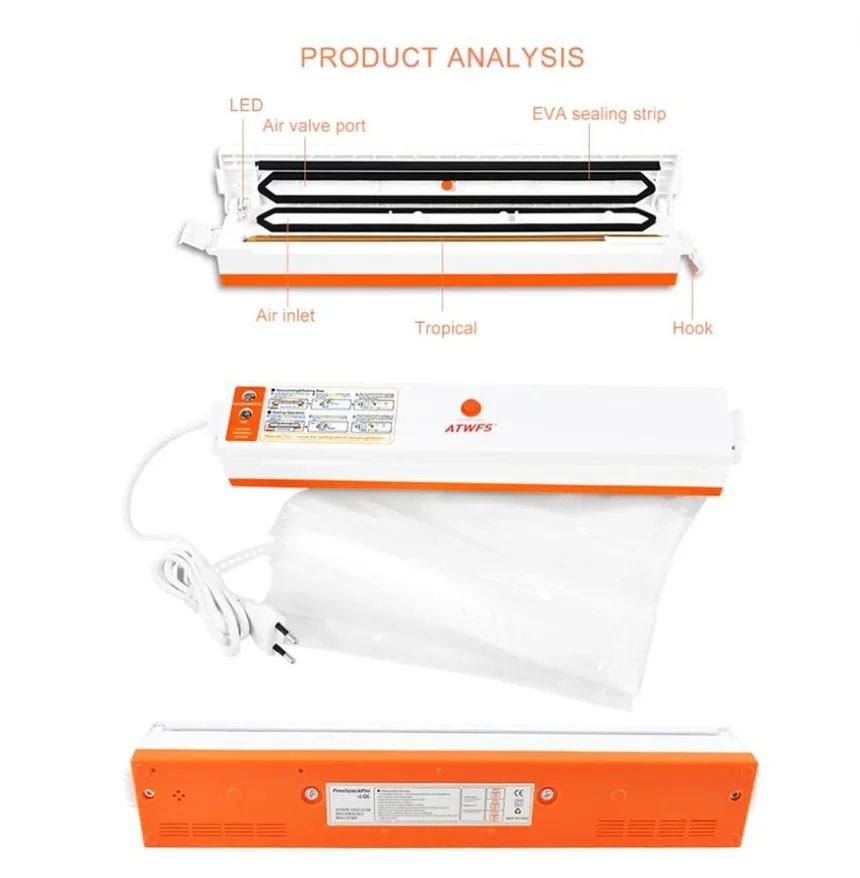 Портативный пищевой вакуумный упаковщик с бесплатными пакетами 10 шт.