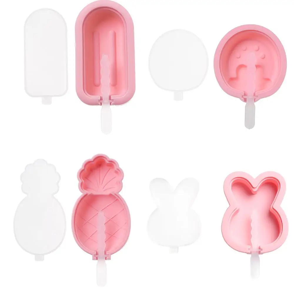 

Soft Popsicle Molds Ice Cube Mold Pink Reusable Rabbit Ice Cream Mold Healthy Strawberry Summer 4 Pack Ice Tray Molds Diy