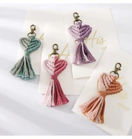 handmade valentines day gift fringe macrame tassel keychains for women love heart charms bag accessories car drops key rings