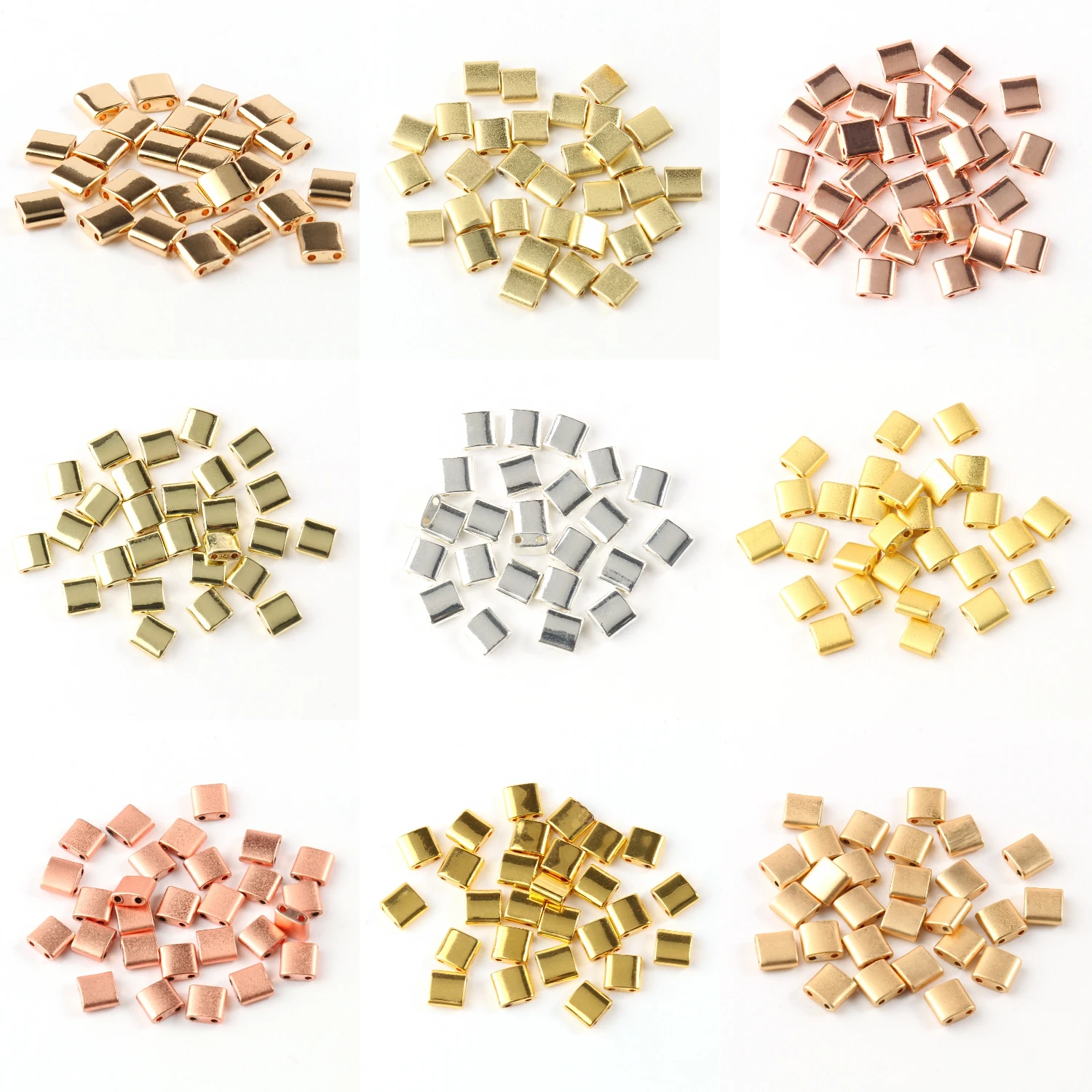 Natural Stone Beads Matte Two Holes Gold Plated Hematite Square Shape for DIY Jewelry Needlework Bracelets Making Gift