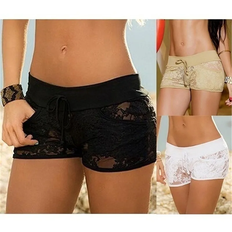 

Сексуальные женские Защитные шорты эротические бельё 2023 прозрачные кружевные полые женские короткие брюки летние черные с низкой талией с...