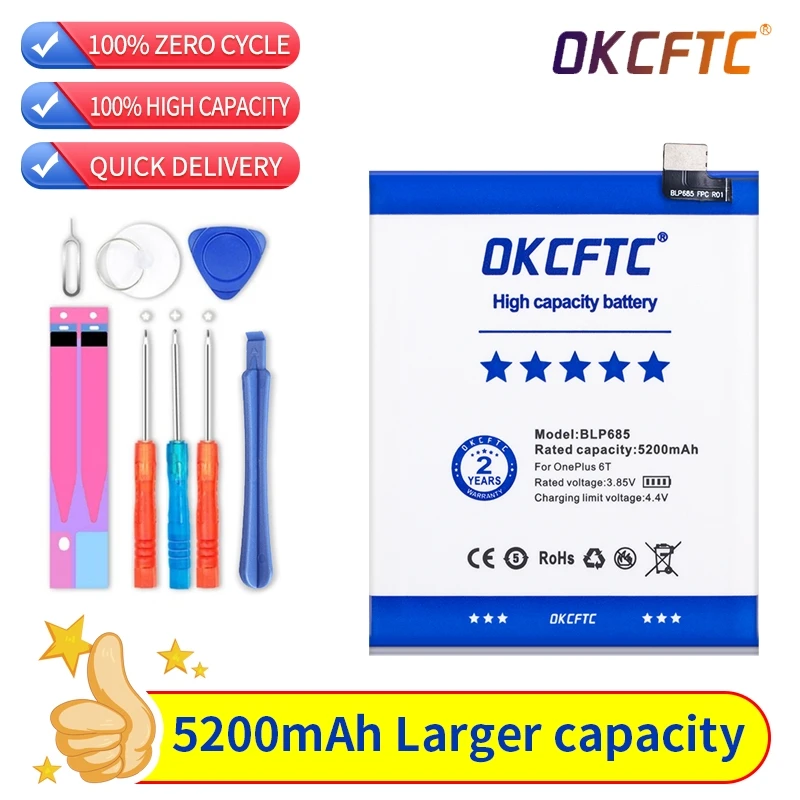 

OKCFTC Original For Oneplus 6T /Oneplus 7 Phone Battery BLP685 5200mAh High Capacity One Plus Phone Batteries Free Tools Phone