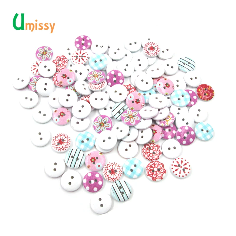 100 шт. деревянные кнопки белая плоская задняя сторона 2 отверстия смешанные