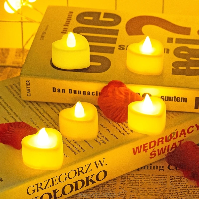 6 шт в форме сердца Форма светодиодный Чай свет свечи Батарея работает любовь