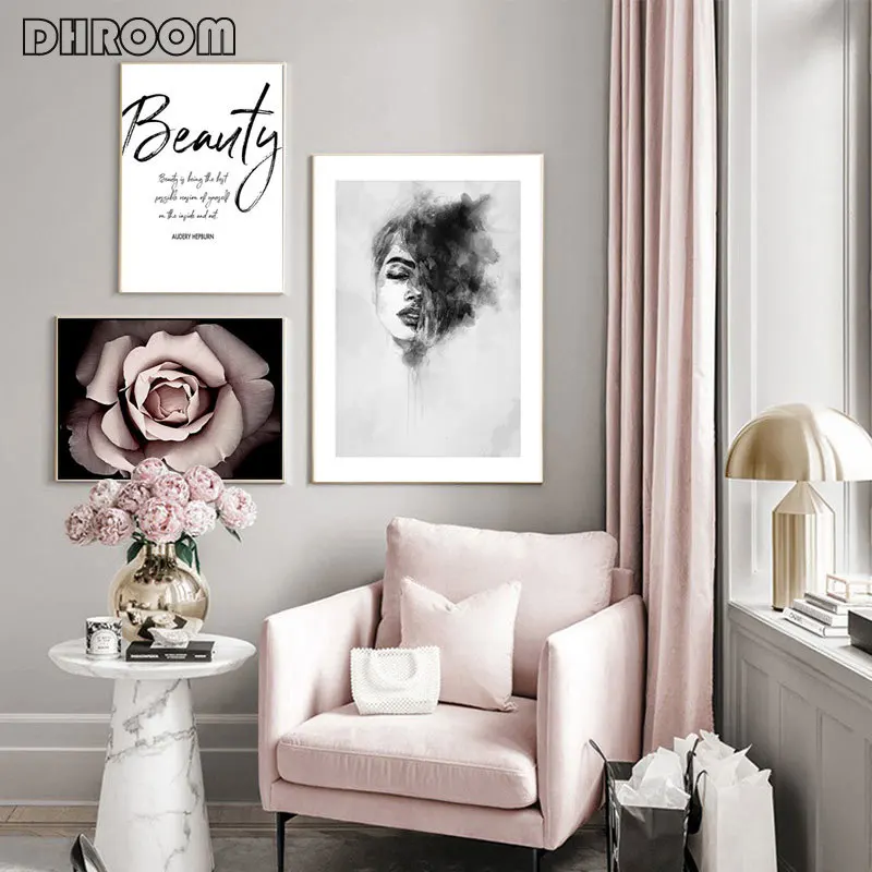 Скандинавская мода настенное искусство холст печать цветочный плакат розы