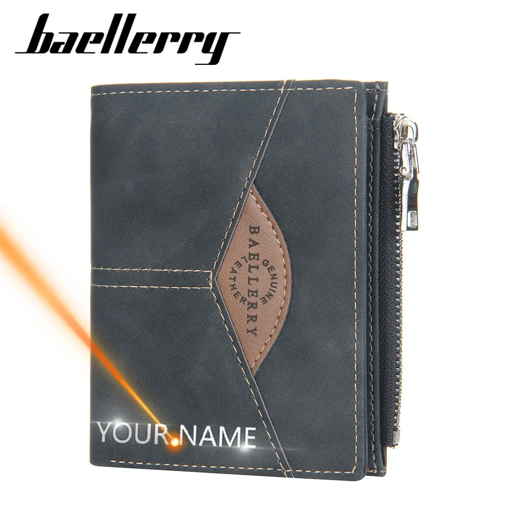 

2021 New Men Wallets Free Name Customized Zipper Card Holder Male Purse High Quality PU Leather Hasp Men Wallets Carteria