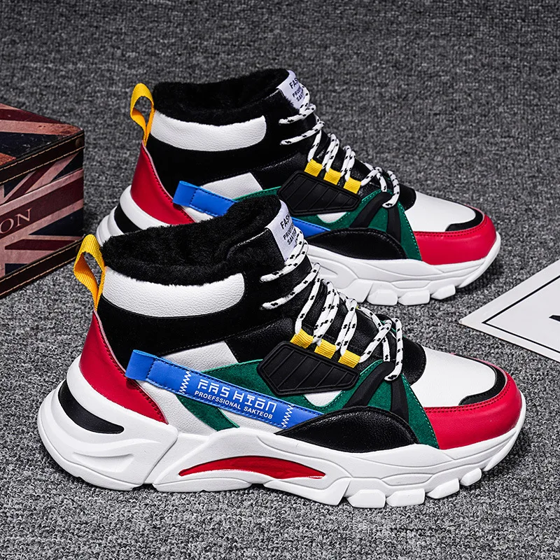 

Winter Men's Boots Fashion Thick Bottom Non-slip Warm Winter Shoes for Men Fur Warm Ankle Snow Boots Footwear Male Sneakers 2021