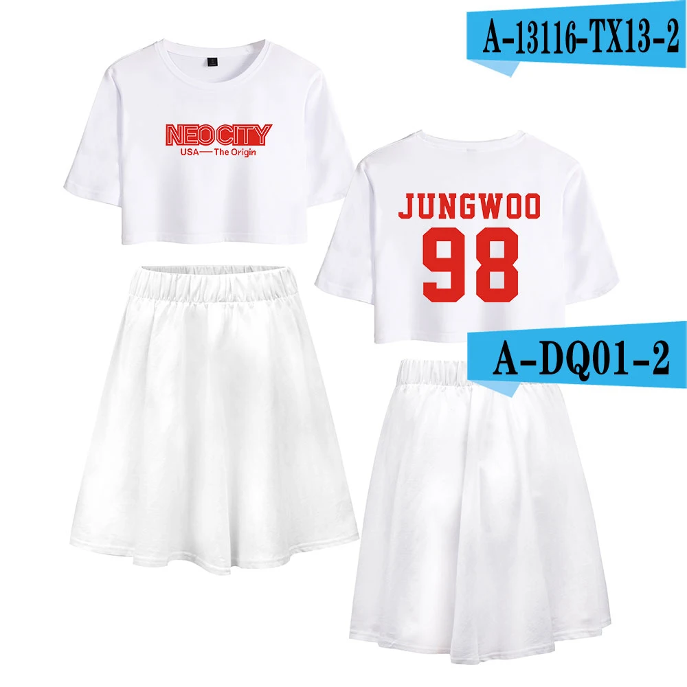 Nct 127 Kpop Женский комплект из двух предметов Модный летний короткий рукав топ+ юбка Новое поступление, горячая Распродажа модная уличная одежда - Цвет: white