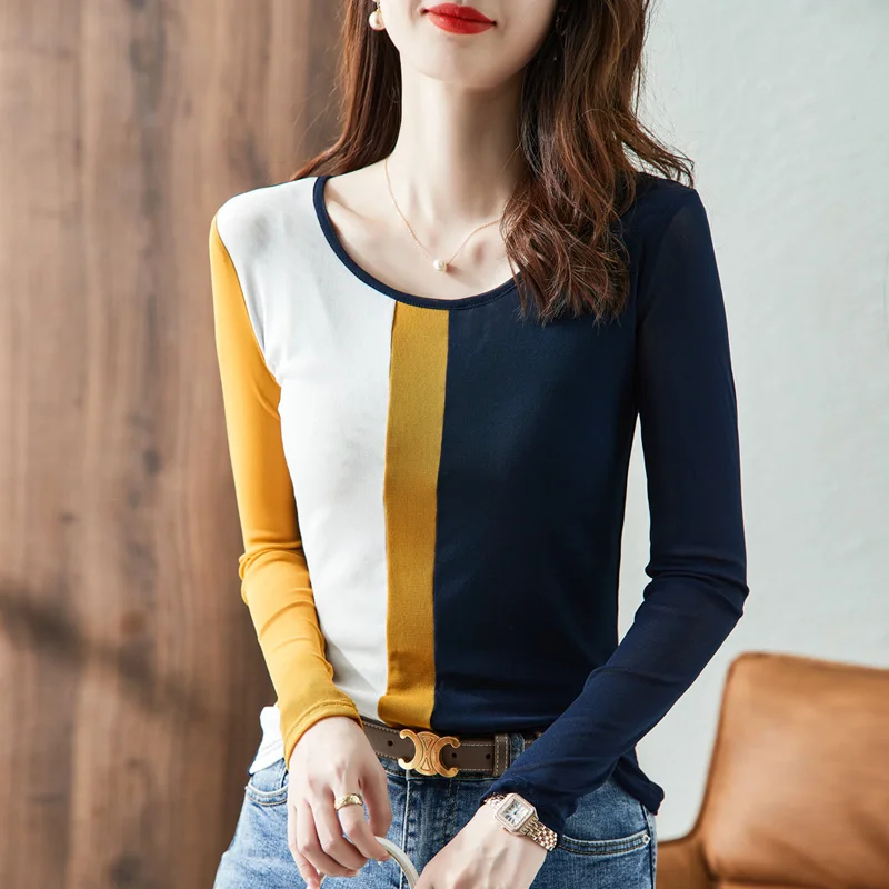 

Autumn Mesh Long Sleeve Woman Tshirts Korean Shirts for Women Streetwear Vintage Office Lady Tops Camisas De Mujer Elegantes