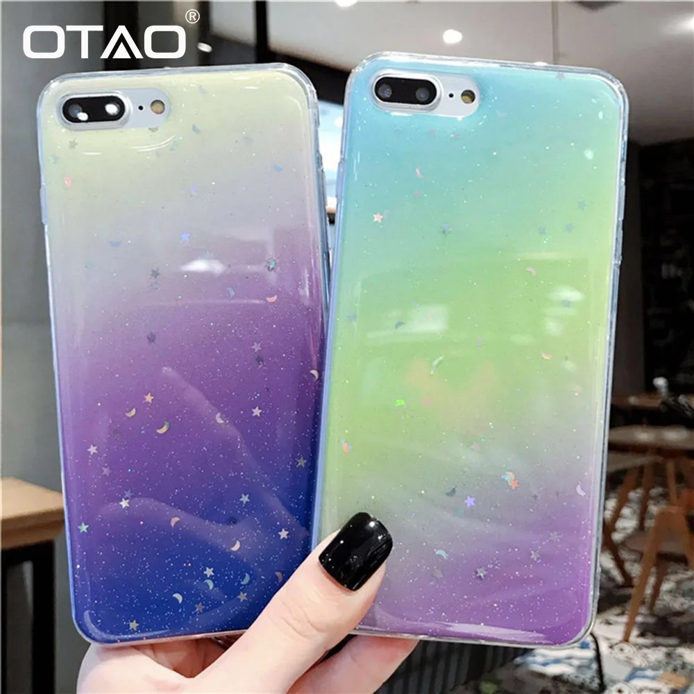 OTAO Блестящий блестящий чехол для iPhone X XS MAX XR градиентная эпоксидная звезда iphone 8 7 6