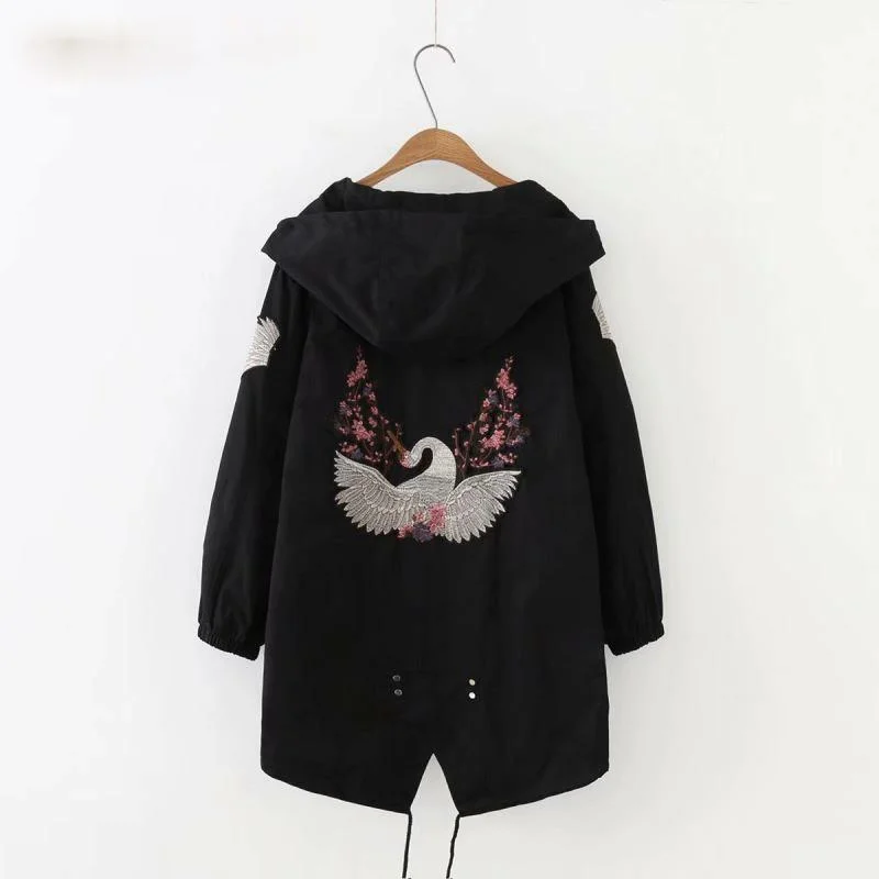 

2021 Spring Autumn Female Windbreaker Back Exquisite Embroidery Harajuku Bomber BF High Fashion Oversize Coats Lace Streetwear