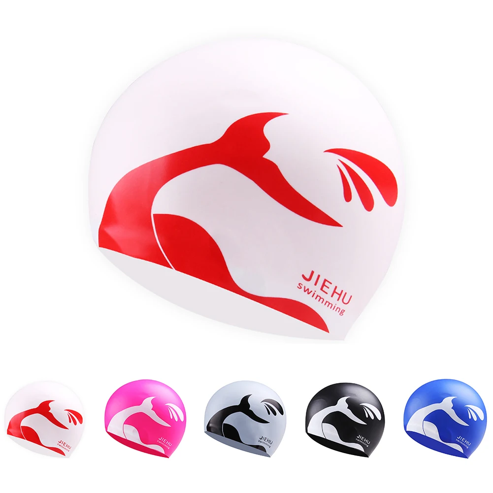 

Women Men High Elasticity Adult Printed Waterproof Portable Diving Swimming Cap Silicone Travel Hat Protection Lightweight Beach