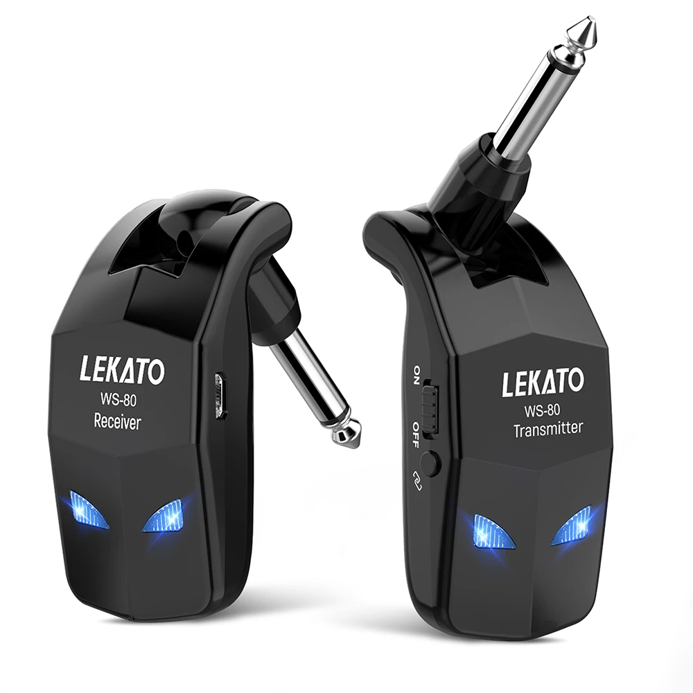 

LEKATO 2.4Ghz ISM Wireless Guitar System Rechargeable Wireless Guitar Transmitter Receiver For Electric Guitar Bass 4 Channel
