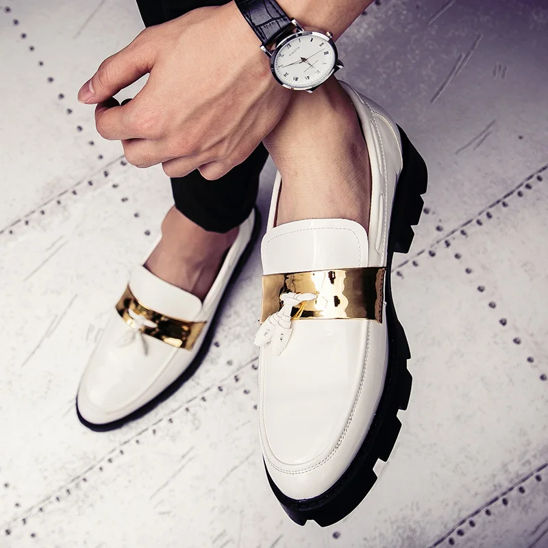 Туфли мужские кожаные с бахромой лоферы повседневная обувь для вечевечерние